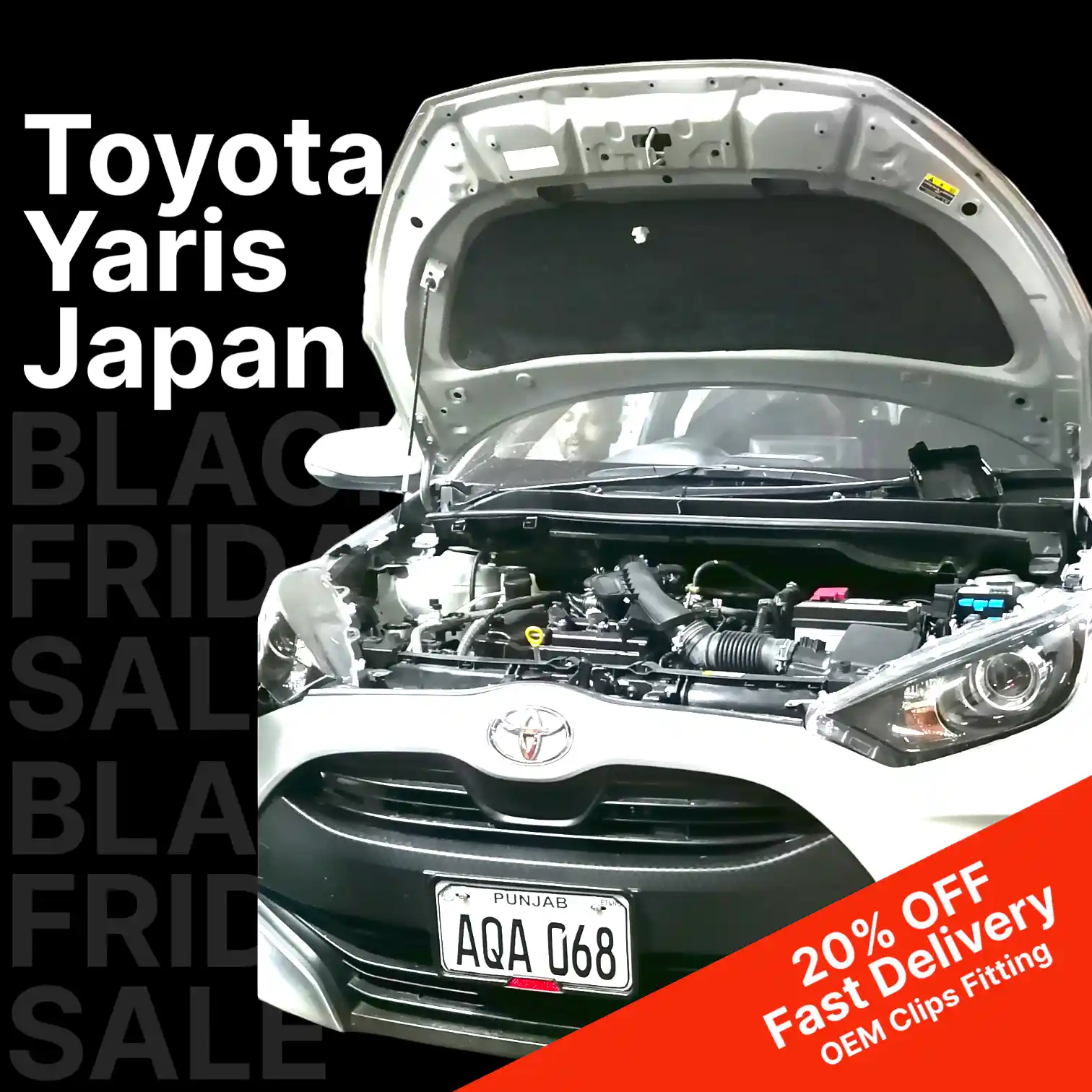 Bonnet Insulator Toyota Yaris Japan Model – Sound & Heat Proofing with Clips