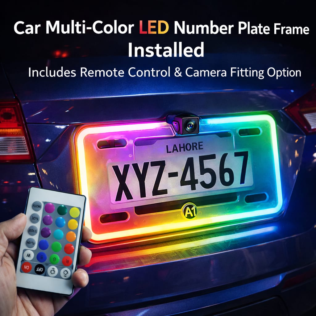 RGB Number Plate Licence Plate Frame Lights with Remote Control and Camera Mount – Universal Fit view 2