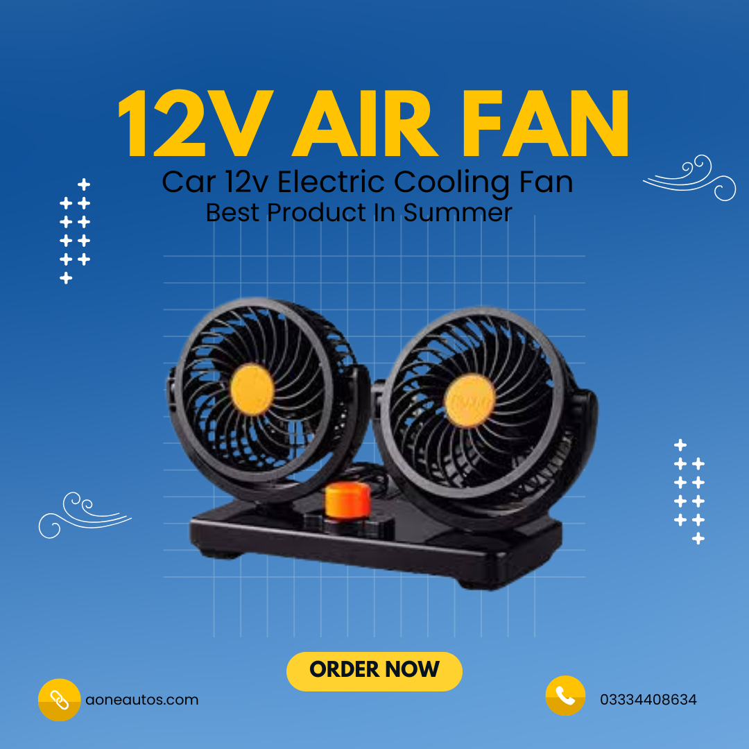 12V Car Air Fan – Dual Head Rotating Cooling Fan for Summer