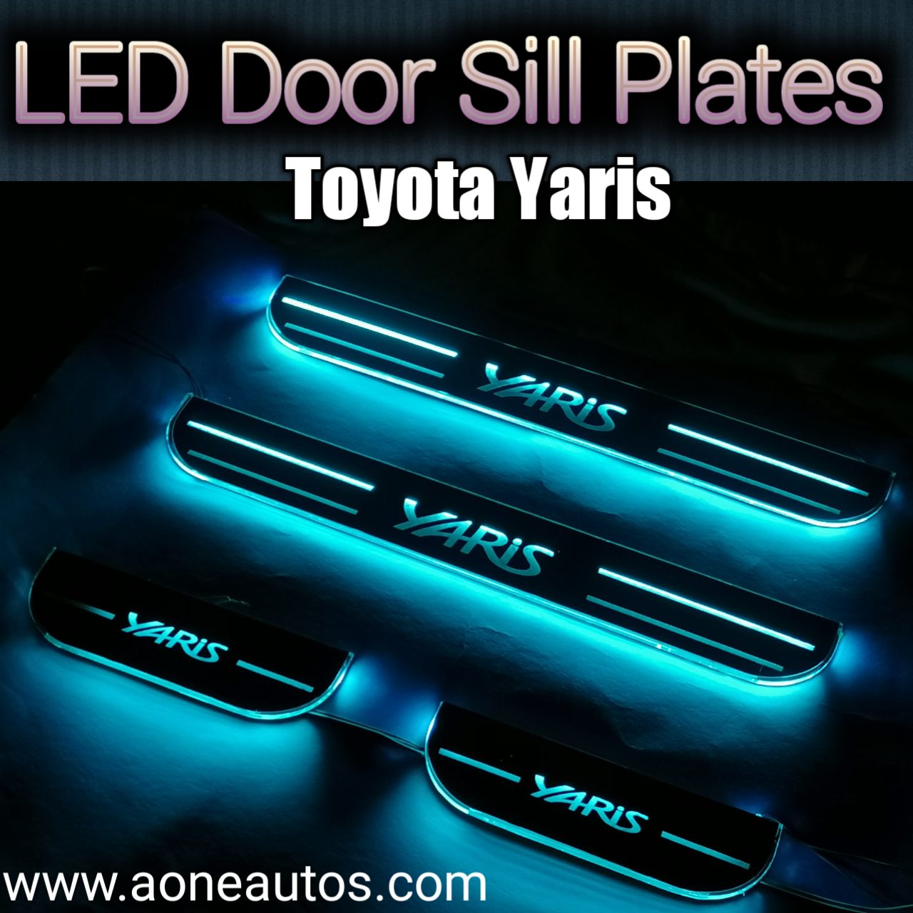 Toyota Yaris LED Door Sill Plate ICE Blue Color view 2