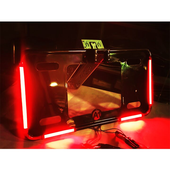 Ultra Slim Round Shape Car LED Number Plate Frame (Black with Red Neon Light) view 3