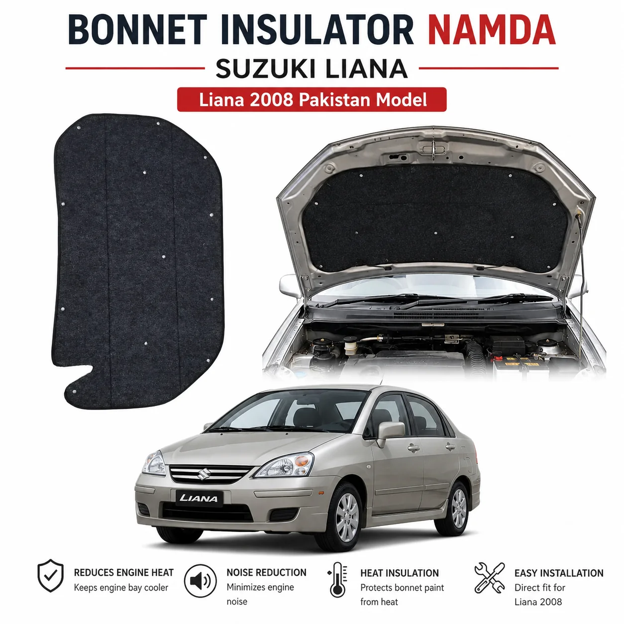 Suzuki Liana Bonnet Insulator Namda with Clips – Thickness 5mm view 3