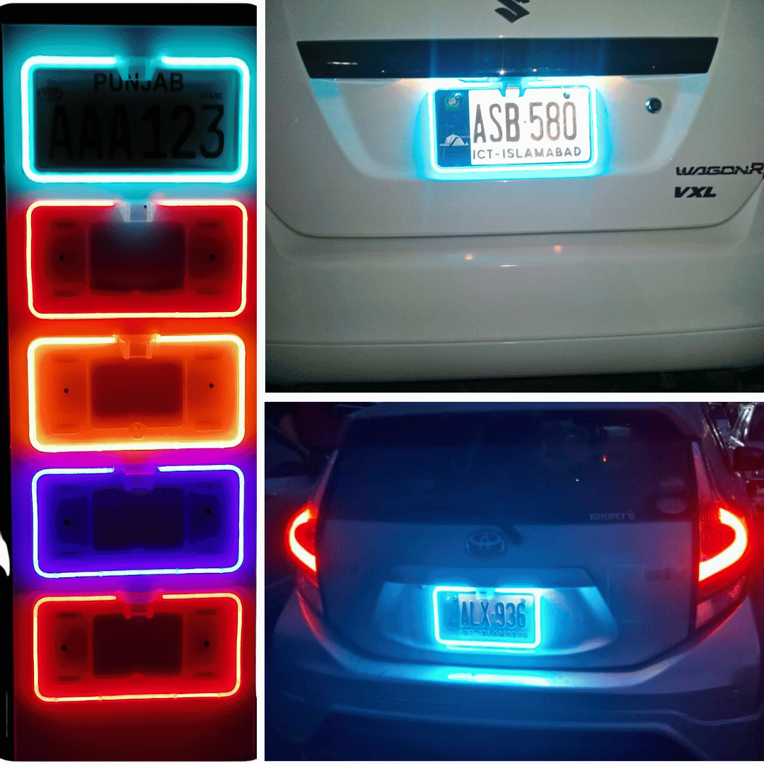 Fancy Neon License Plate Frame with Camera Fitting – 2 Pcs Set view 3