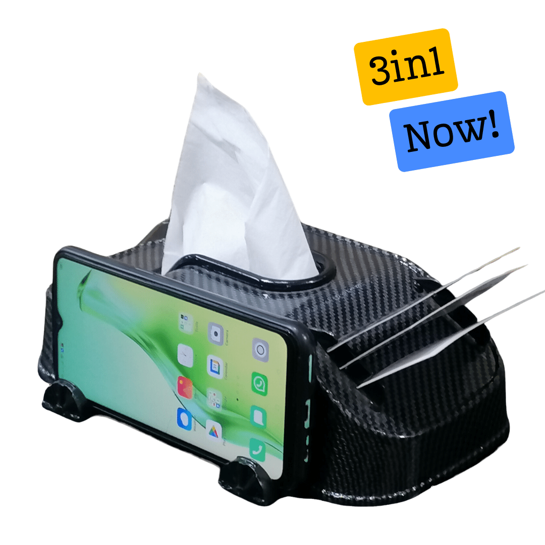 ABS Carbon Fiber | Car Tissue Box | Mobile Holder | Cards Holder view 3