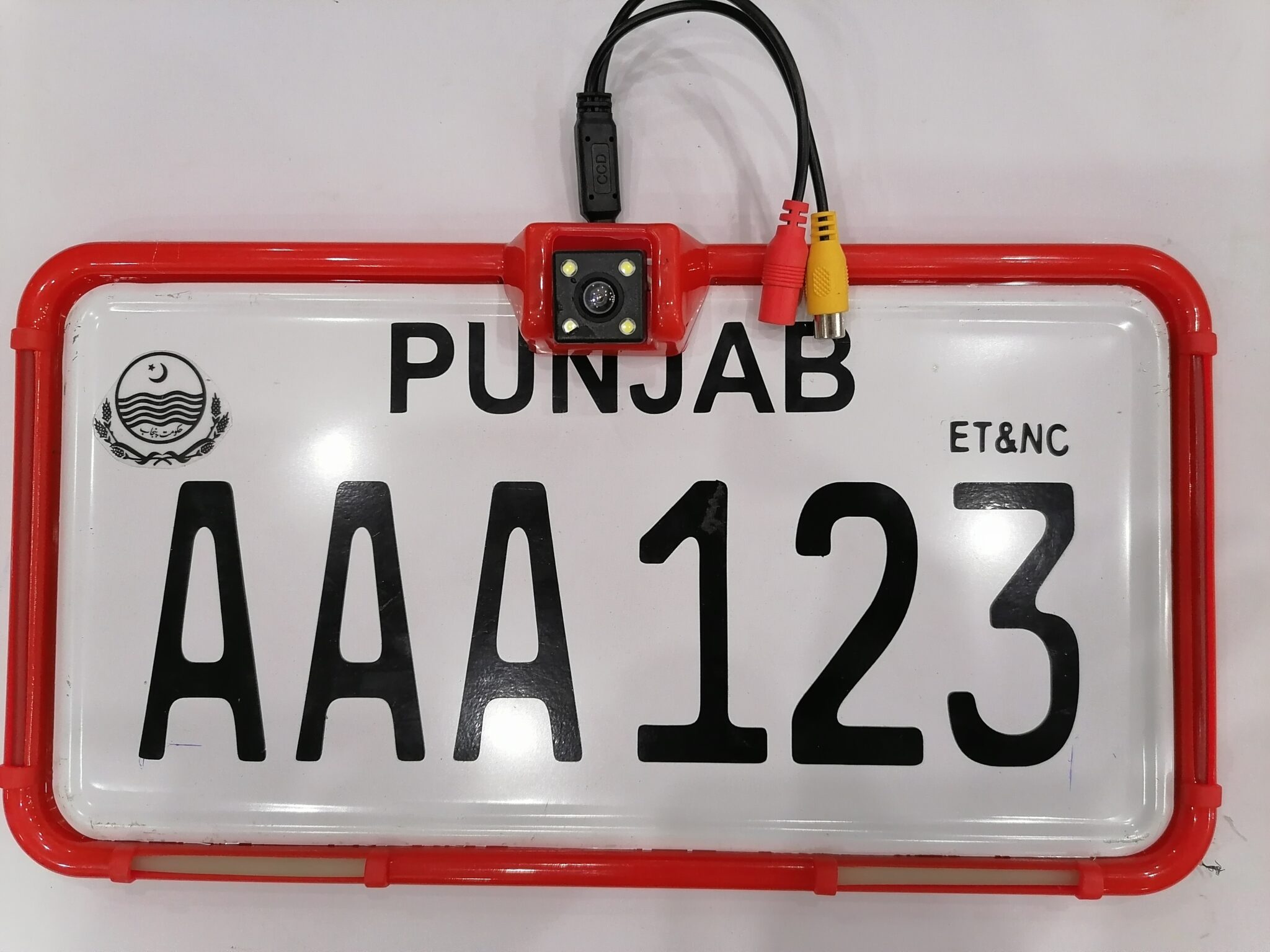 1pc Car Number Plate Frame with Neon Lights & HD Camera in Red Color