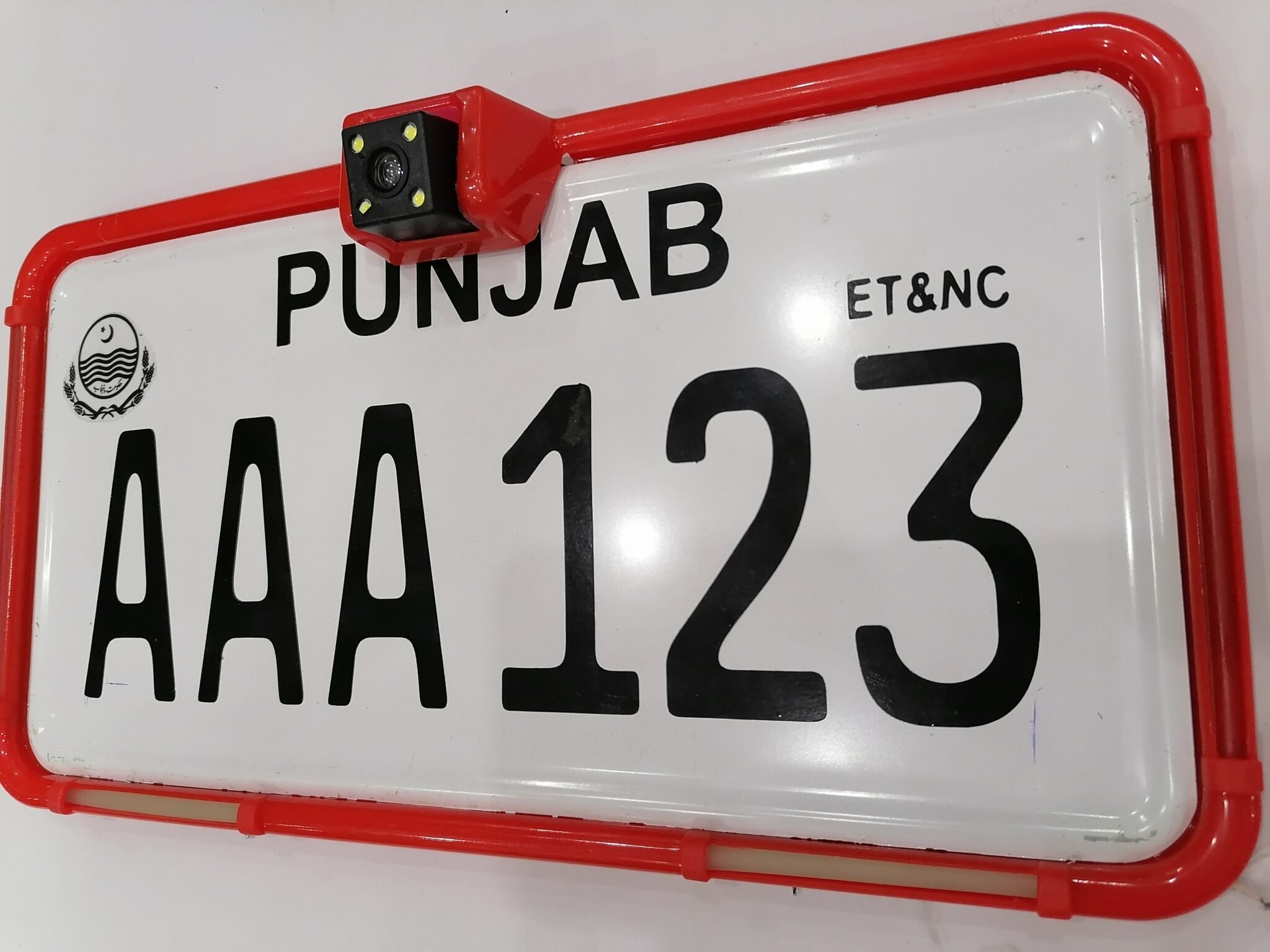 1pc Car Number Plate Frame with Neon Lights & HD Camera in Red Color view 3