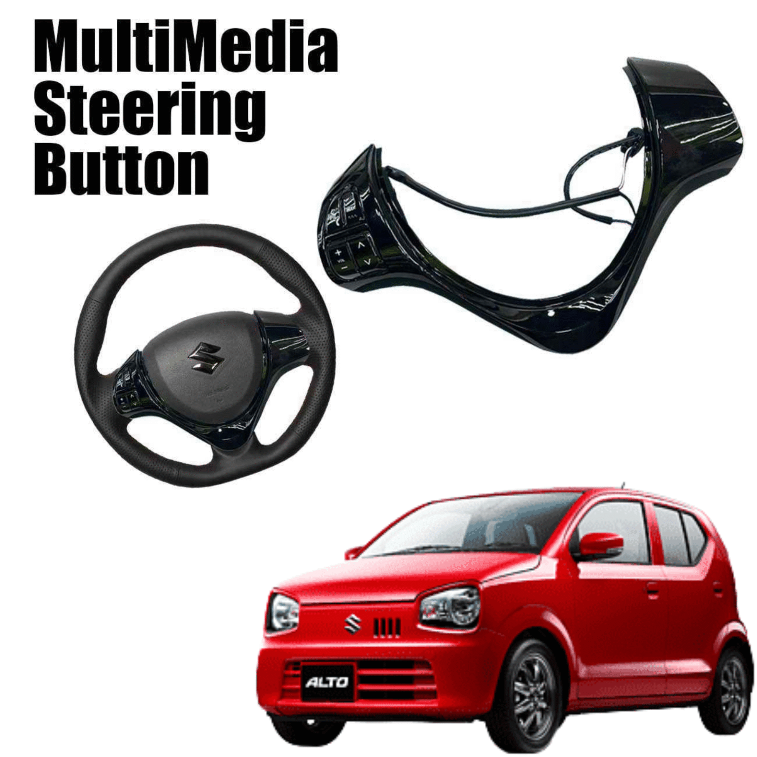Suzuki Alto Multimedia Steering Control Buttons with Spiral Cable – Glossy Black | Plug & Play