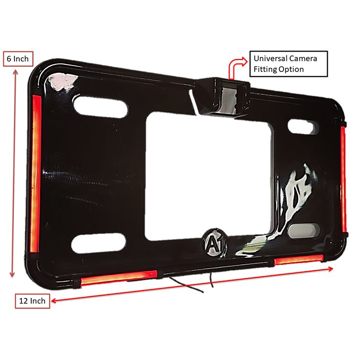 Ultra Slim Round Shape Car LED Number Plate Frame (Black with Red Neon Light)