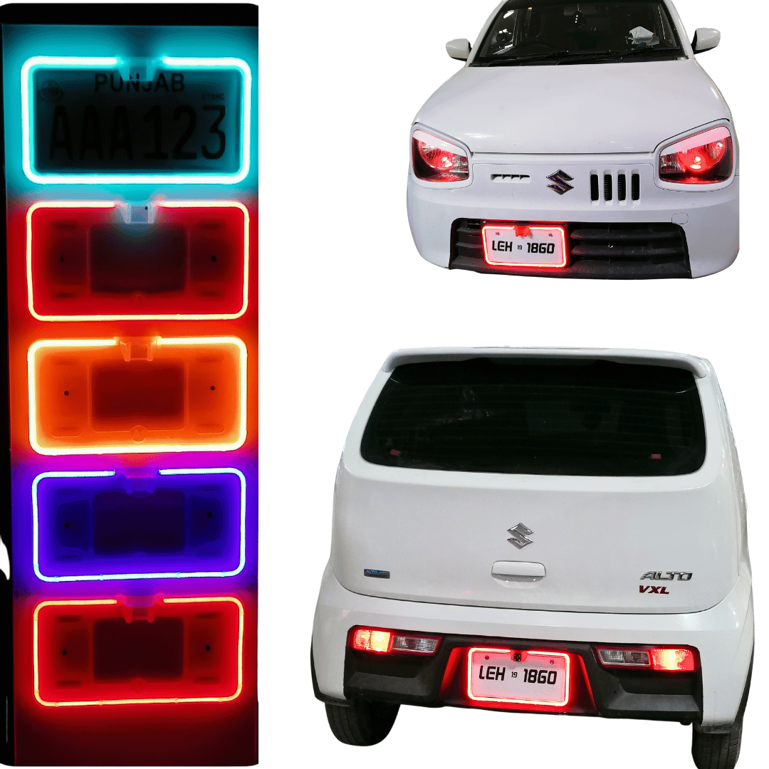 Fancy Neon License Plate Frame with Camera Fitting – 2 Pcs Set view 2