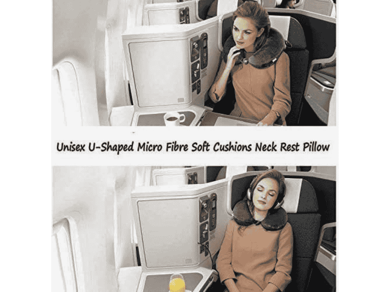 U Shape Neck Rest Pillow Cushion Soft Velvet Gray with Grip view 3