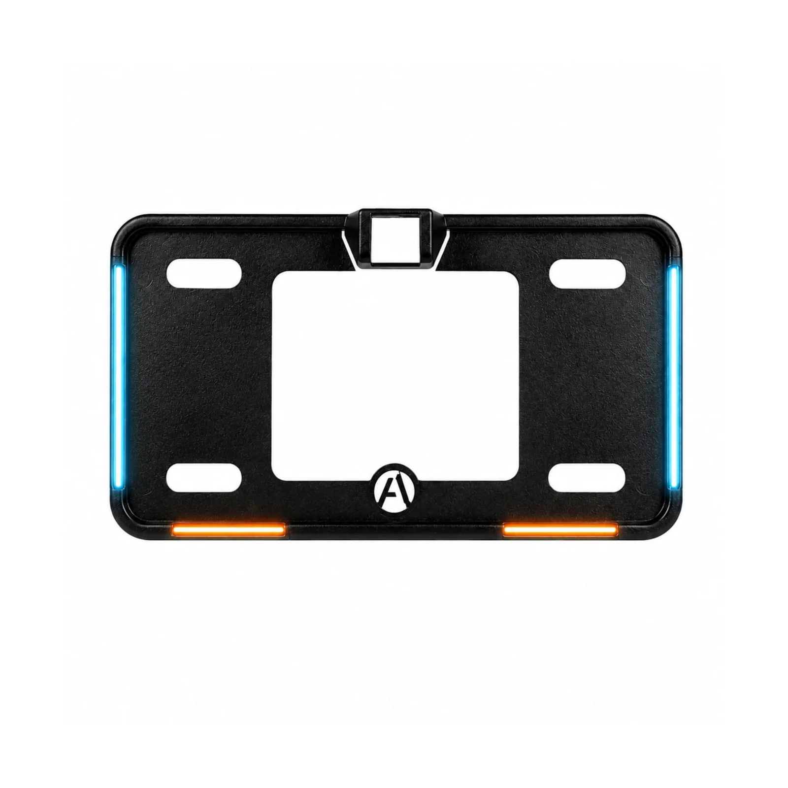Universal Ice Blue & Orange Blk Frame Neon LED Car Number Plate Frame with Camera Fitting Option 1pc