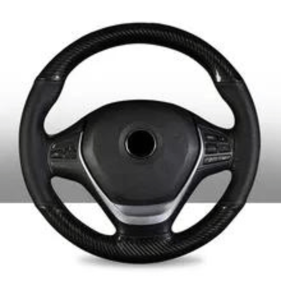 15″ 38cm Universal Car Steering Wheel Cover Wrap Hand Sewing Protector Glossy Carbon Fiber Style Leather with Needles Thread New view 2