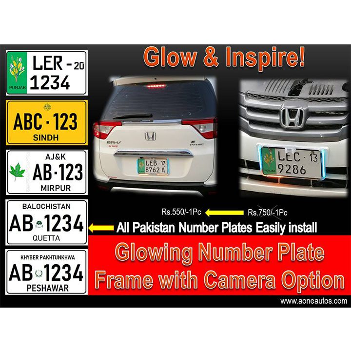 1Pc Transparent Neon Number Plate Frame with Camera Fitting Option