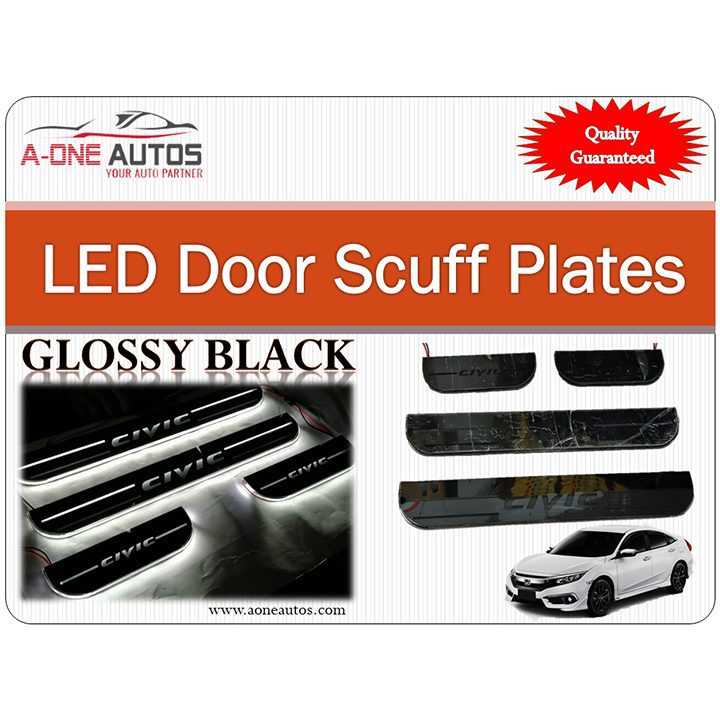 Honda Civic Glossy Black Matelic LED Door Sill Plate White Color