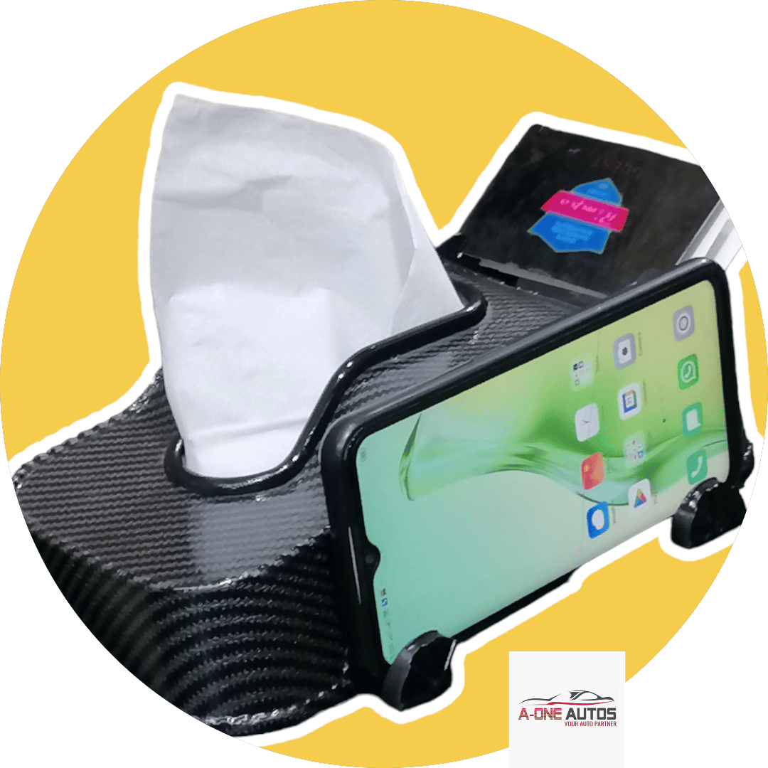 ABS Carbon Fiber | Car Tissue Box | Mobile Holder | Cards Holder view 4