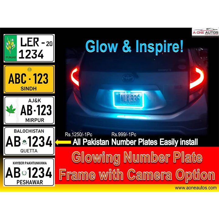 1Pc Full Neon Number Plate Frame with Camera Fitting Option