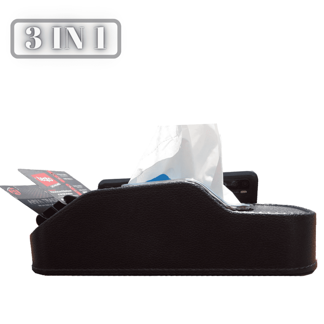 ABS Car Dashboard Tissue Box with Phone Holder & Card Holder view 3