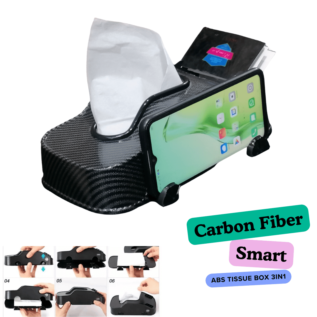 ABS Carbon Fiber | Car Tissue Box | Mobile Holder | Cards Holder view 2
