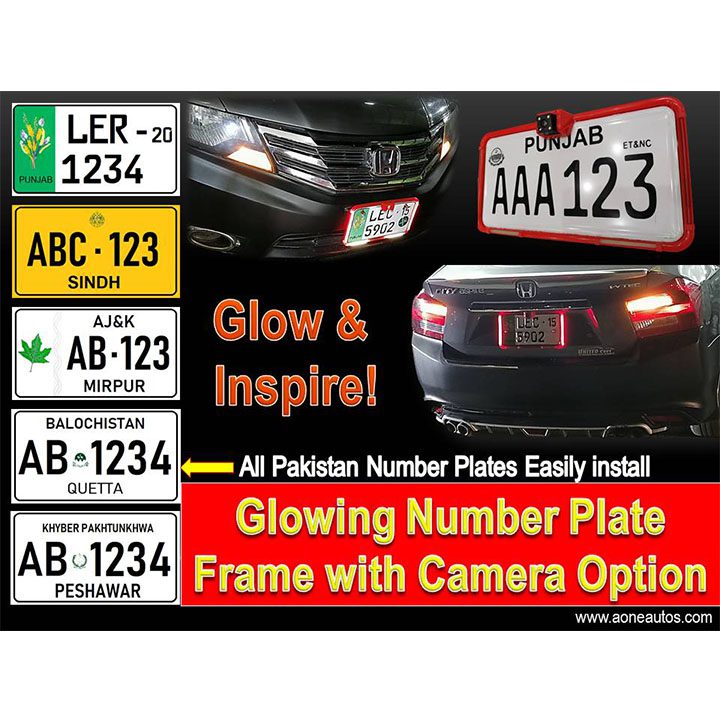 1Pc Red Neon Number Plate Frame with Camera Fitting Option