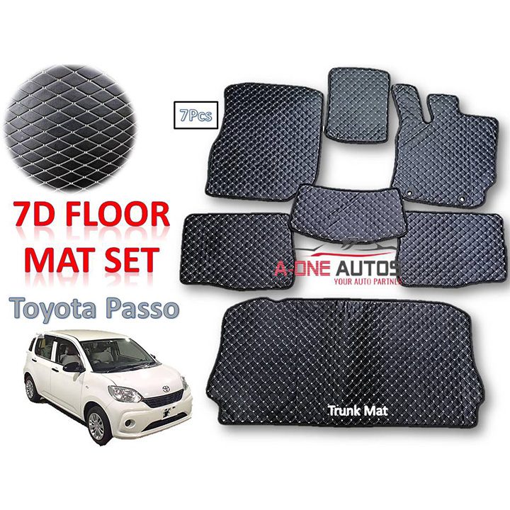 Toyota Passo 7D Luxury Floor Mat Set of 7pcs with Trunk view 1