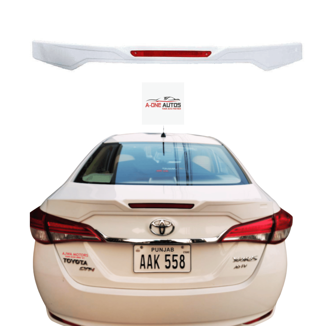 Toyota Yaris Trunk Spoiler With Brake Light Painted White – Model 2020-2023