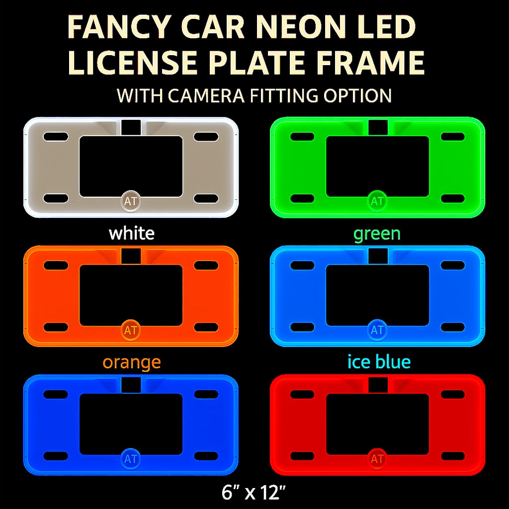 Fancy Neon License Plate Frame with Camera Fitting – 2 Pcs Set