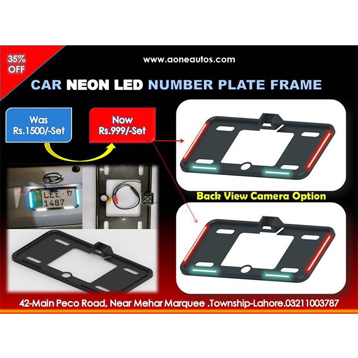 2Pcs Number Plate Frame With Neon Light & Camera Fitting Option