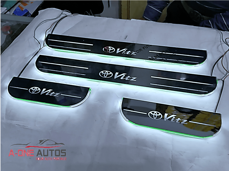 Toyota Vitz | LED Door Scuff Plates with Neon Light view 2