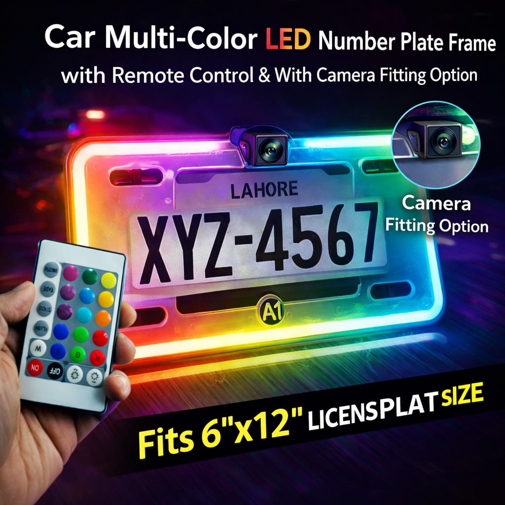 RGB Number Plate Licence Plate Frame Lights with Remote Control and Camera Mount – Universal Fit
