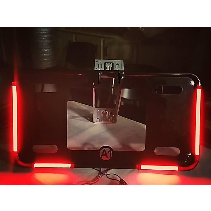 Ultra Slim Round Shape Car LED Number Plate Frame (Black with Red Neon Light) view 2