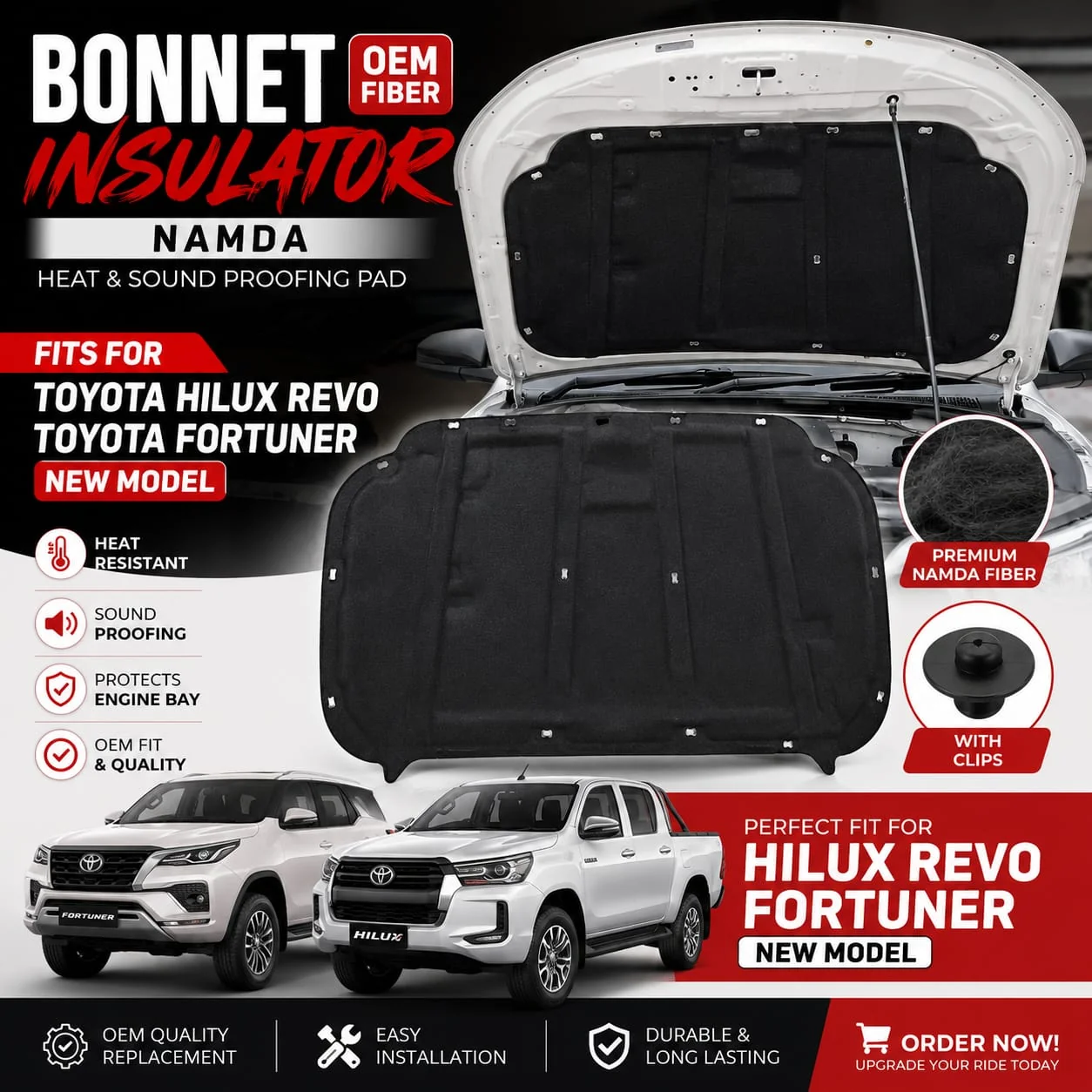 Toyota Revo Bonnet Insulator OEM Fiber view 2