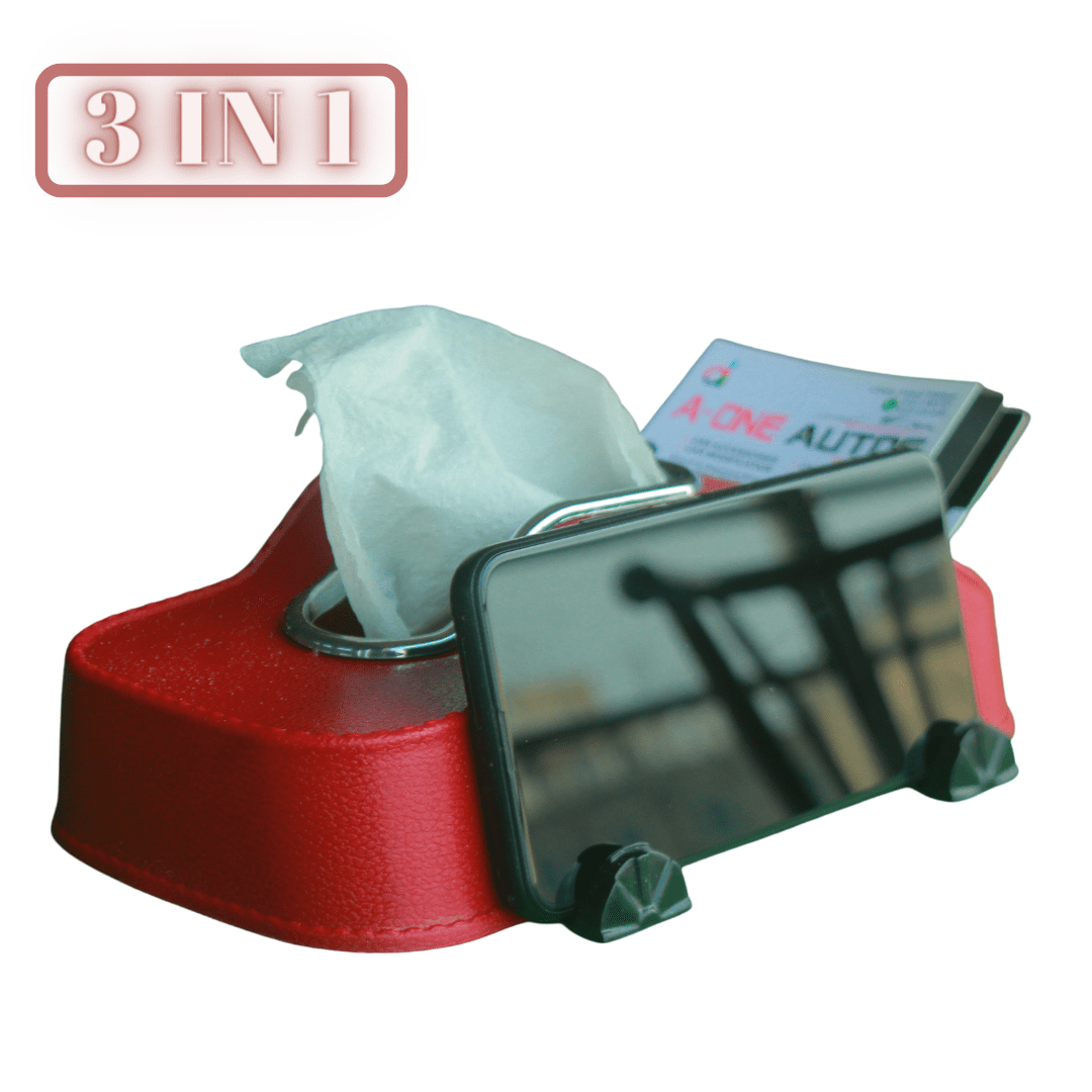 ABS Car Dashboard Tissue Box with Phone Holder & Card Holder view 2
