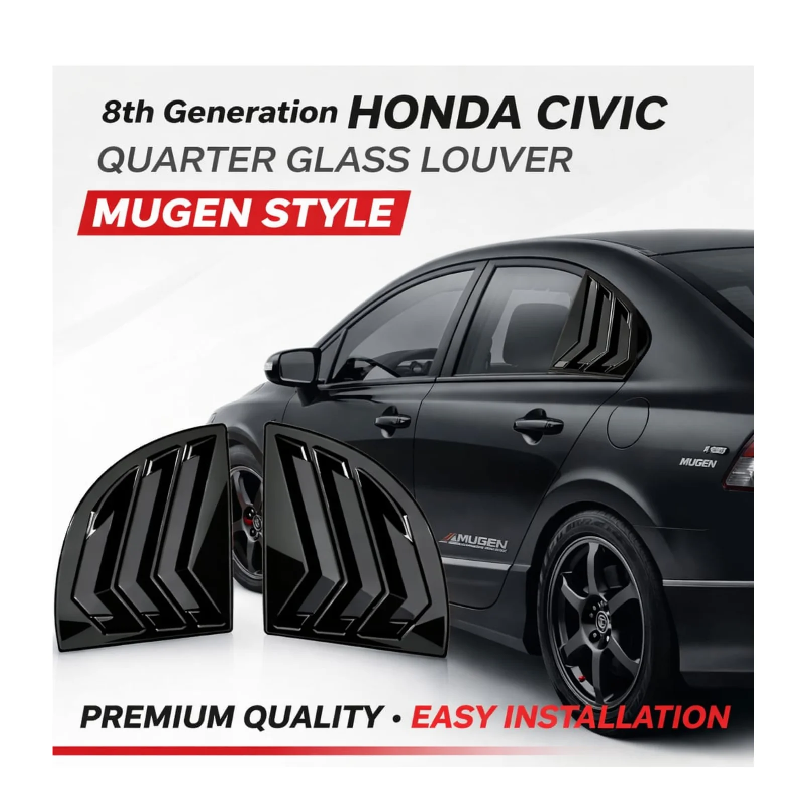 Honda Civic Reborn 2006-2012 Mugen Style Quarter Glass Louvers | ABS Rear Quarter Window Louvers view 2