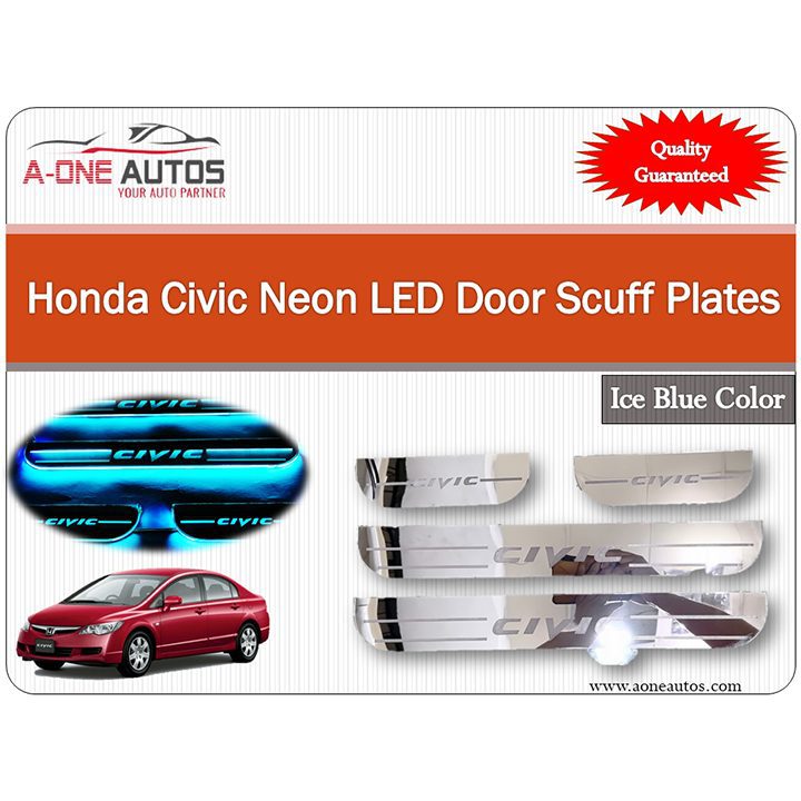 Honda Civic Neon LED Door Scuff Plates with ICE Blue Color