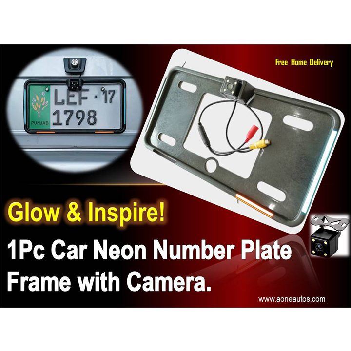 1Pc Car Neon Number Plate Frame with Camera Fitting Option view 2