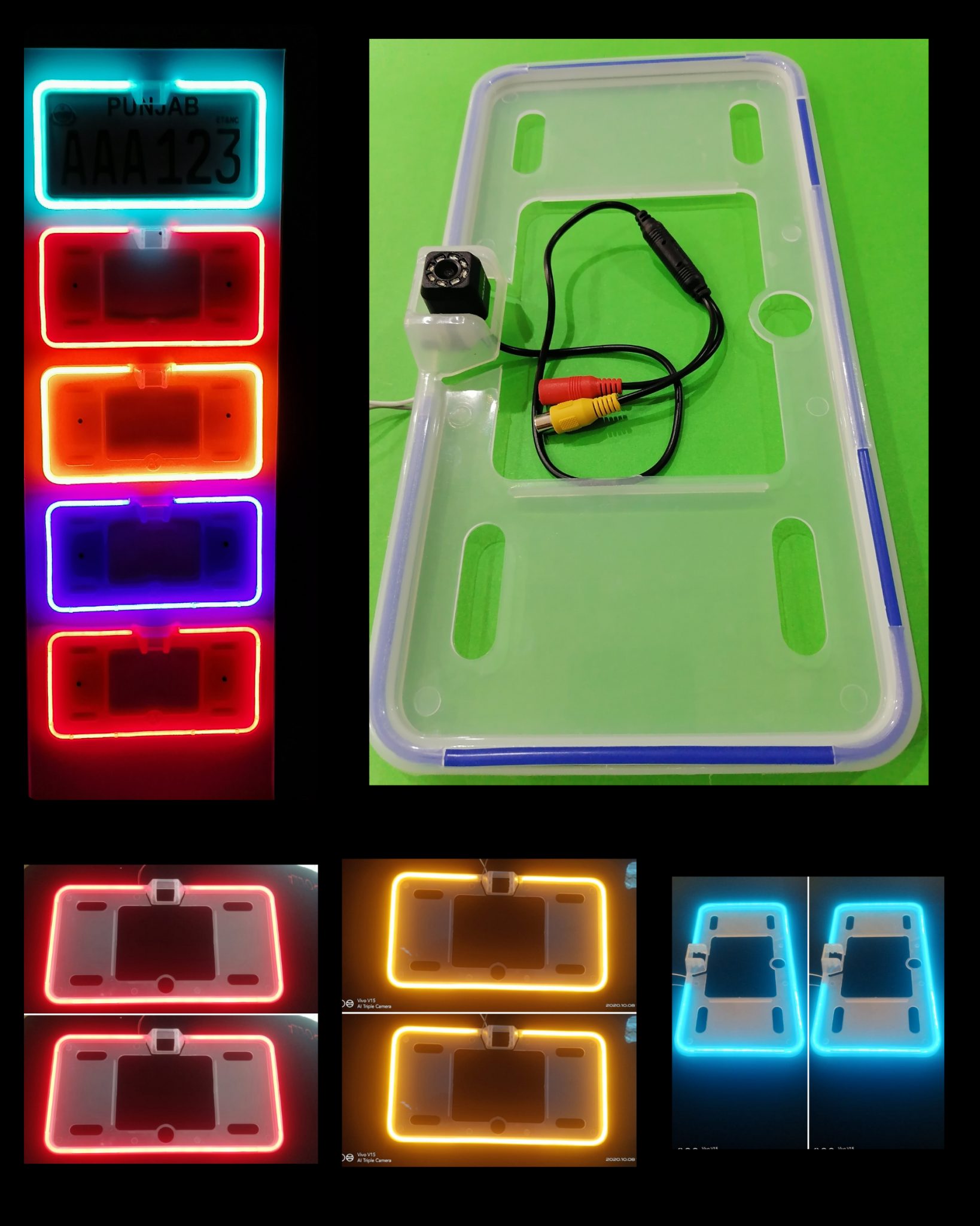 Full Neon Car Number Plate Frame With Camera Option 2pc view 2