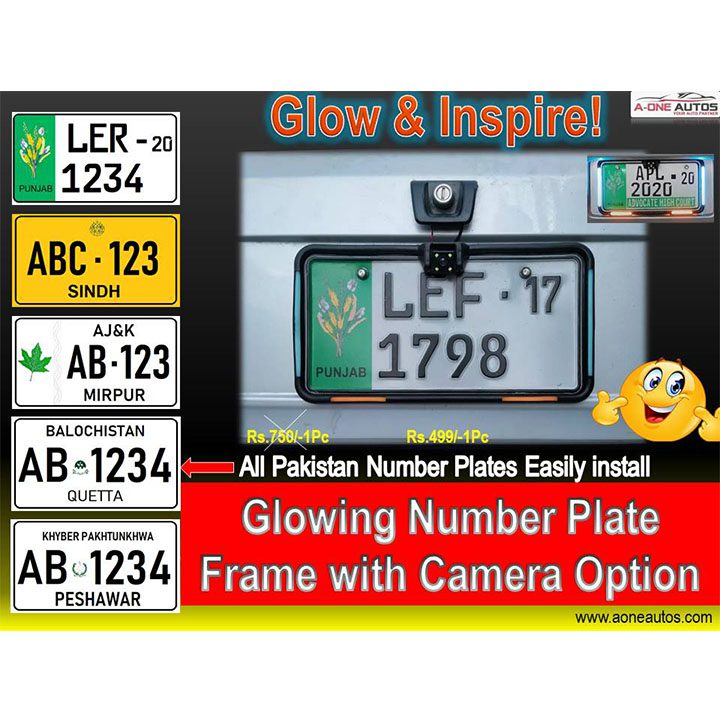 1Pc Car Neon Number Plate Frame with Camera Fitting Option