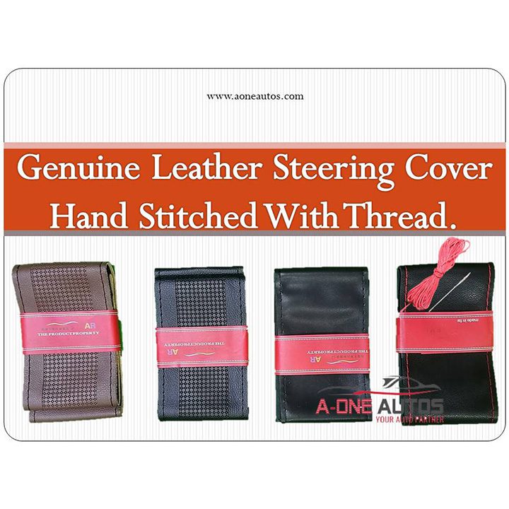 Leather Steering Wheel Cover Hand Stitched with Thread