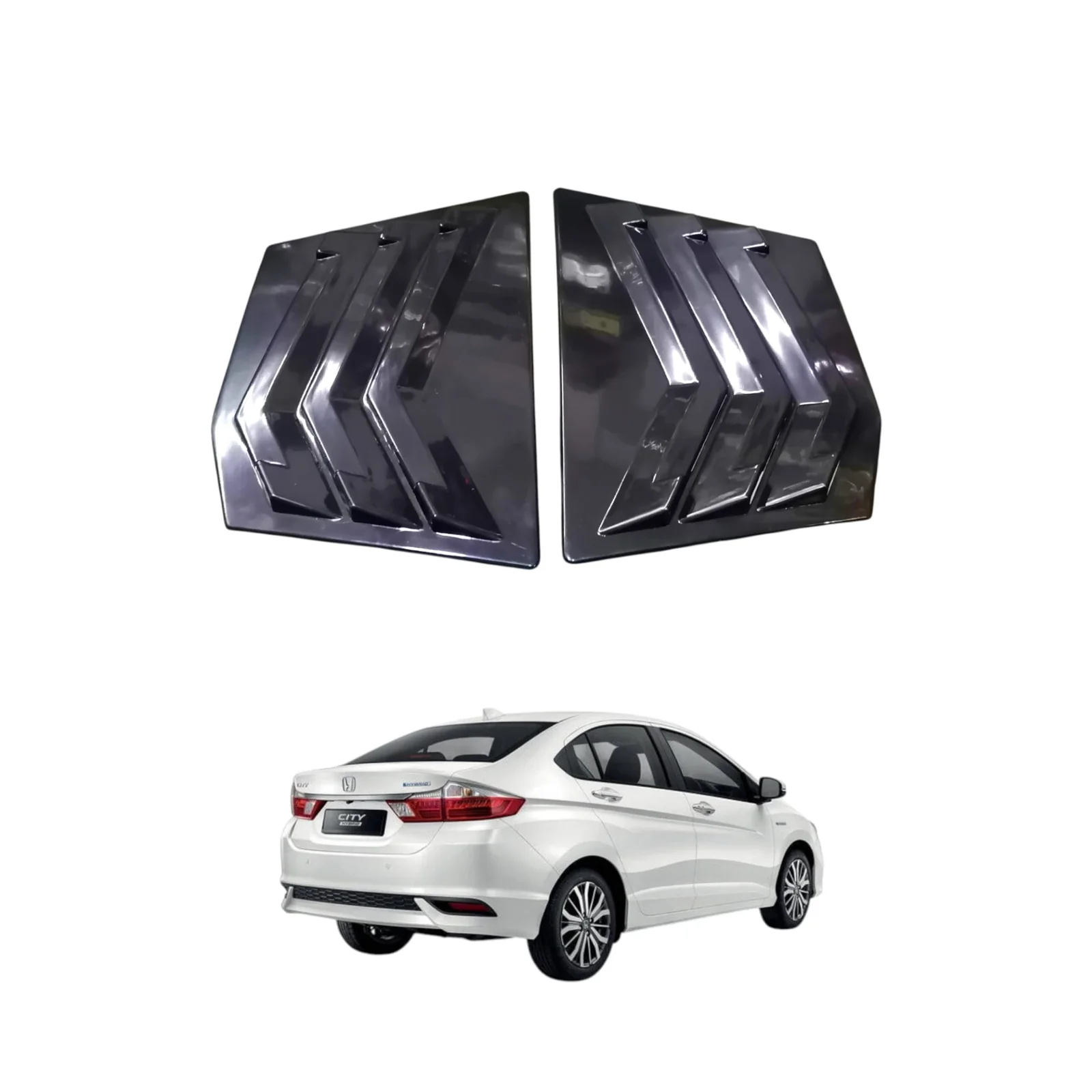 Honda City 2022-2026 (Glossy Black) Mugen Style Quarter Glass Louvers | ABS Rear Quarter Window Louvers