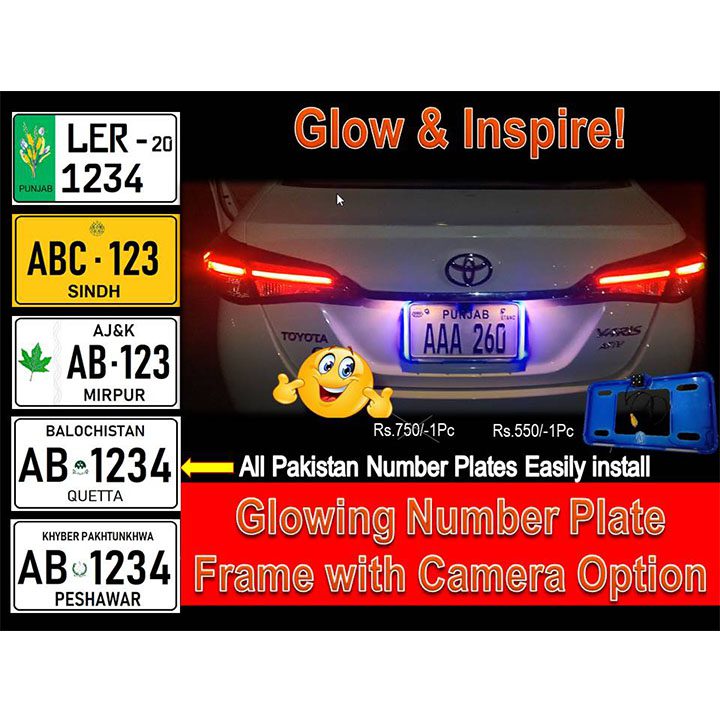 1Pc Neon Number Plate Frame with Camera Fitting Option