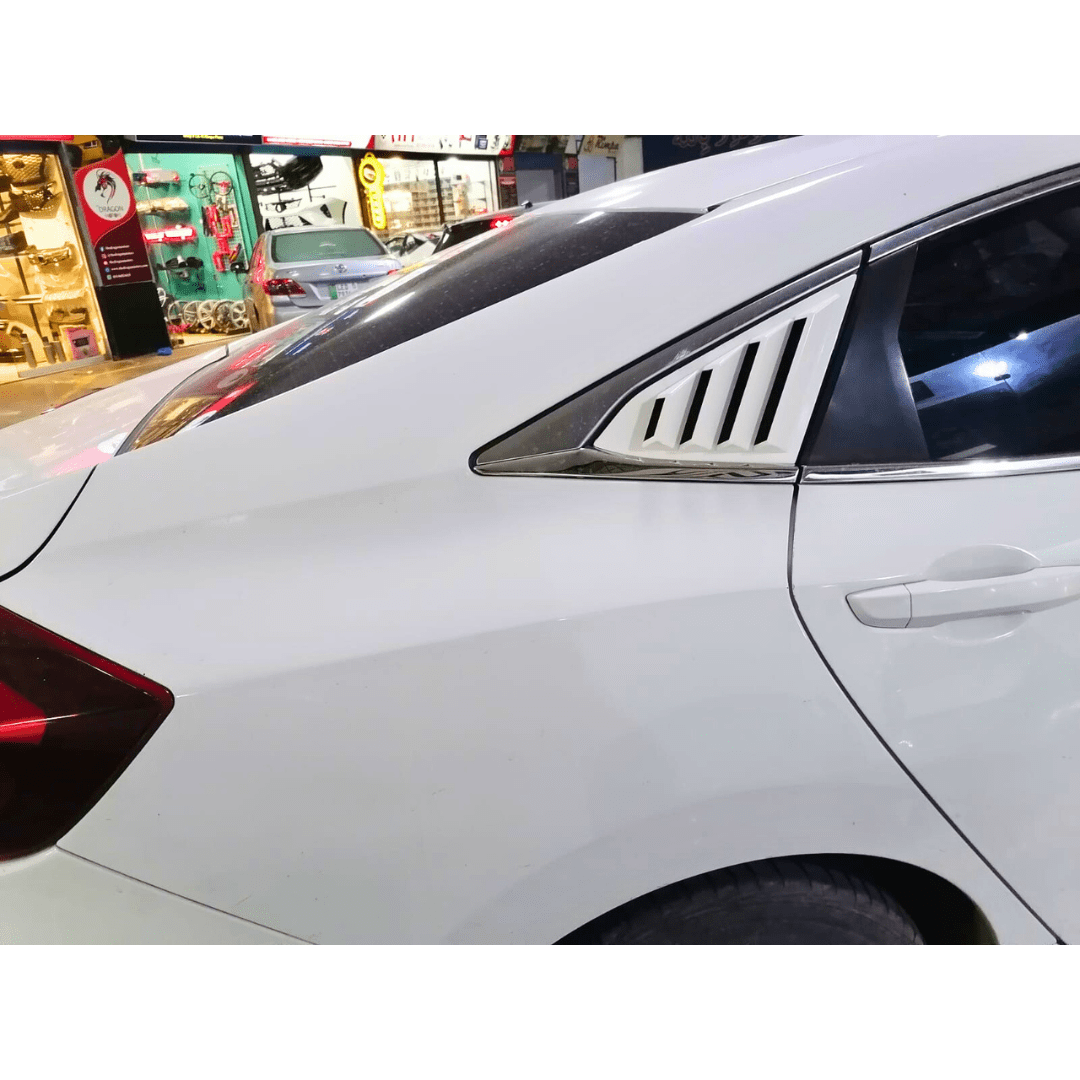 Honda Civic X 2016-20  | White Sporty Aggressive Quarter Glass Louver (Pair) view 2