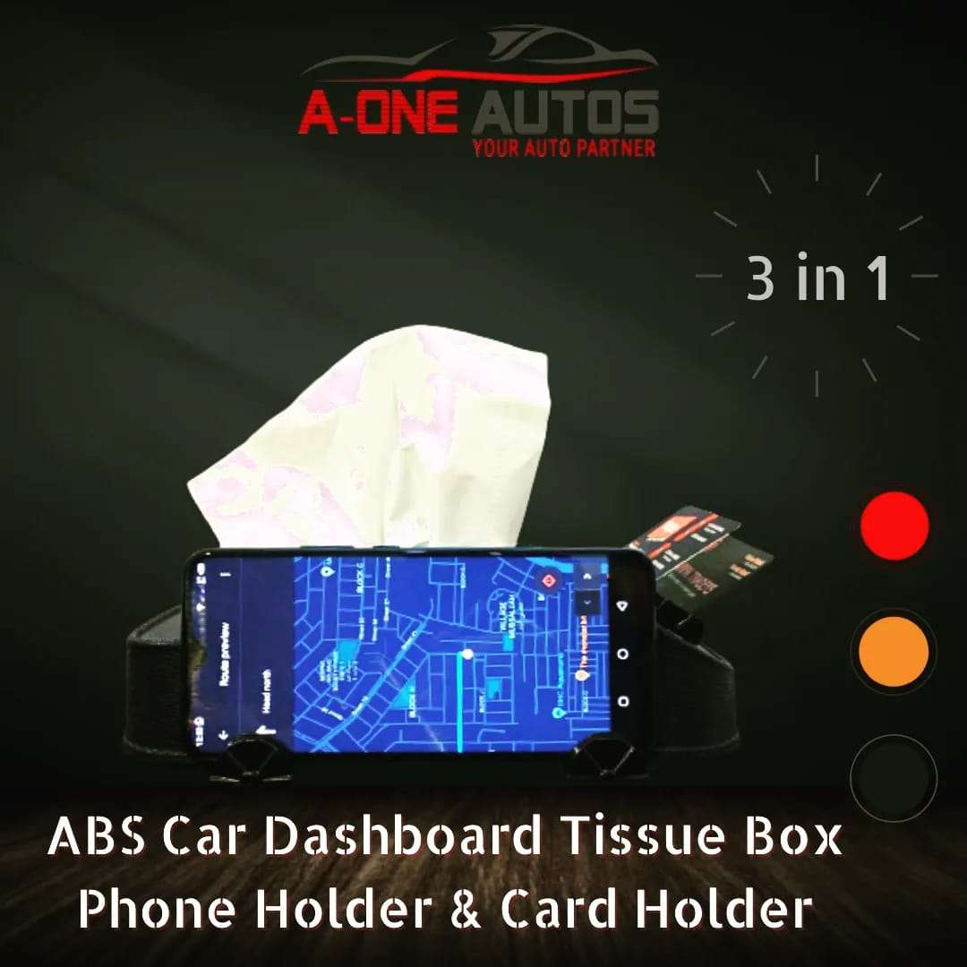 Leather Textured ABS Tissue Box with Mobile Holder and Card Holder – KIA view 3