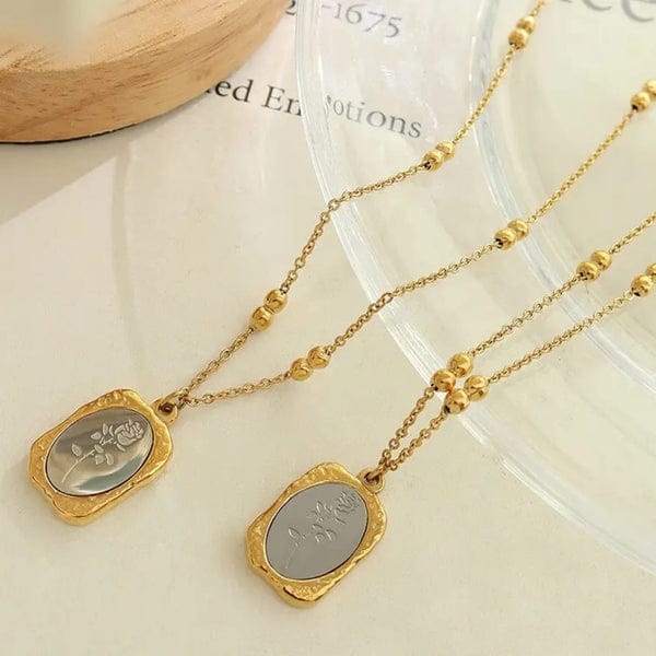 Grey Mirror Rose Pendant - Necklace - Hover