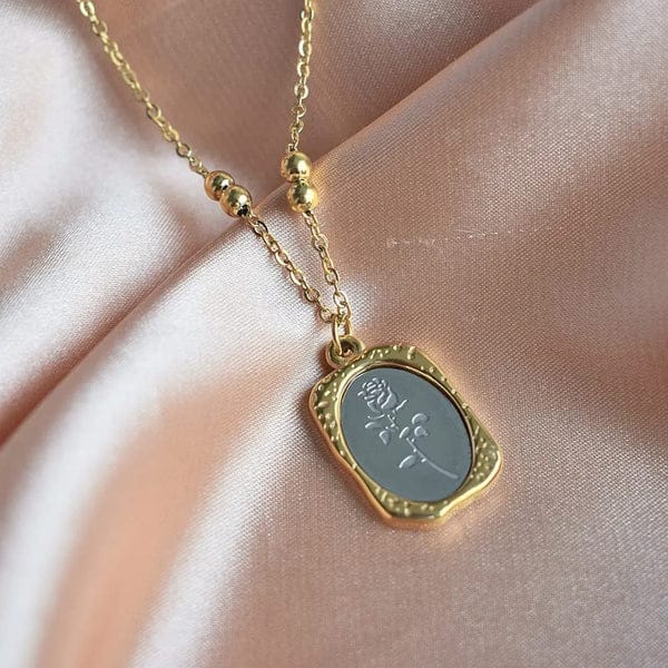 Grey Mirror Rose Pendant - Necklace