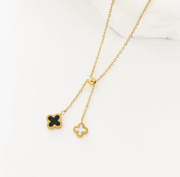 Clover Hanging Golden & Black - Necklace