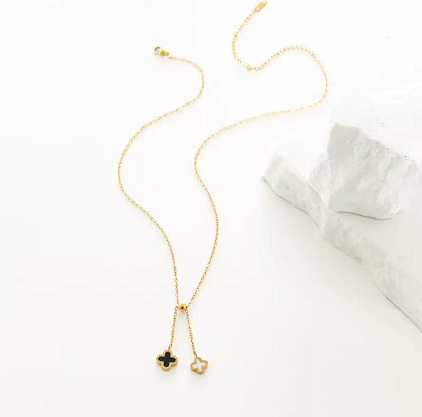 Clover Hanging Golden & Black - Necklace - Hover