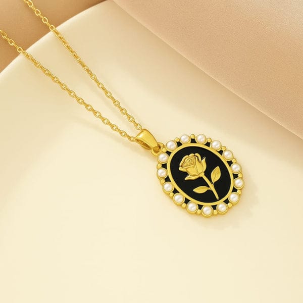 Pearl Rose Flower - Necklace - Hover