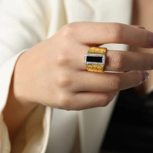 Turquoise Square Crystal - Ring - Hover