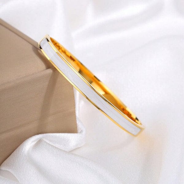 White & Gold Enamel Bangle - Bracelet