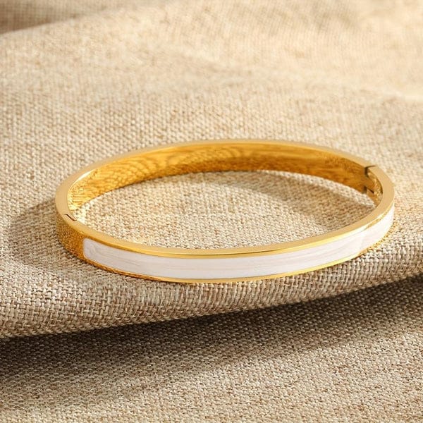 White & Gold Enamel Bangle - Bracelet - Hover